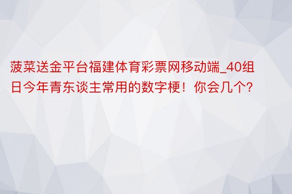 菠菜送金平台福建体育彩票网移动端_40组日今年青东谈主常用的数字梗！你会几个？